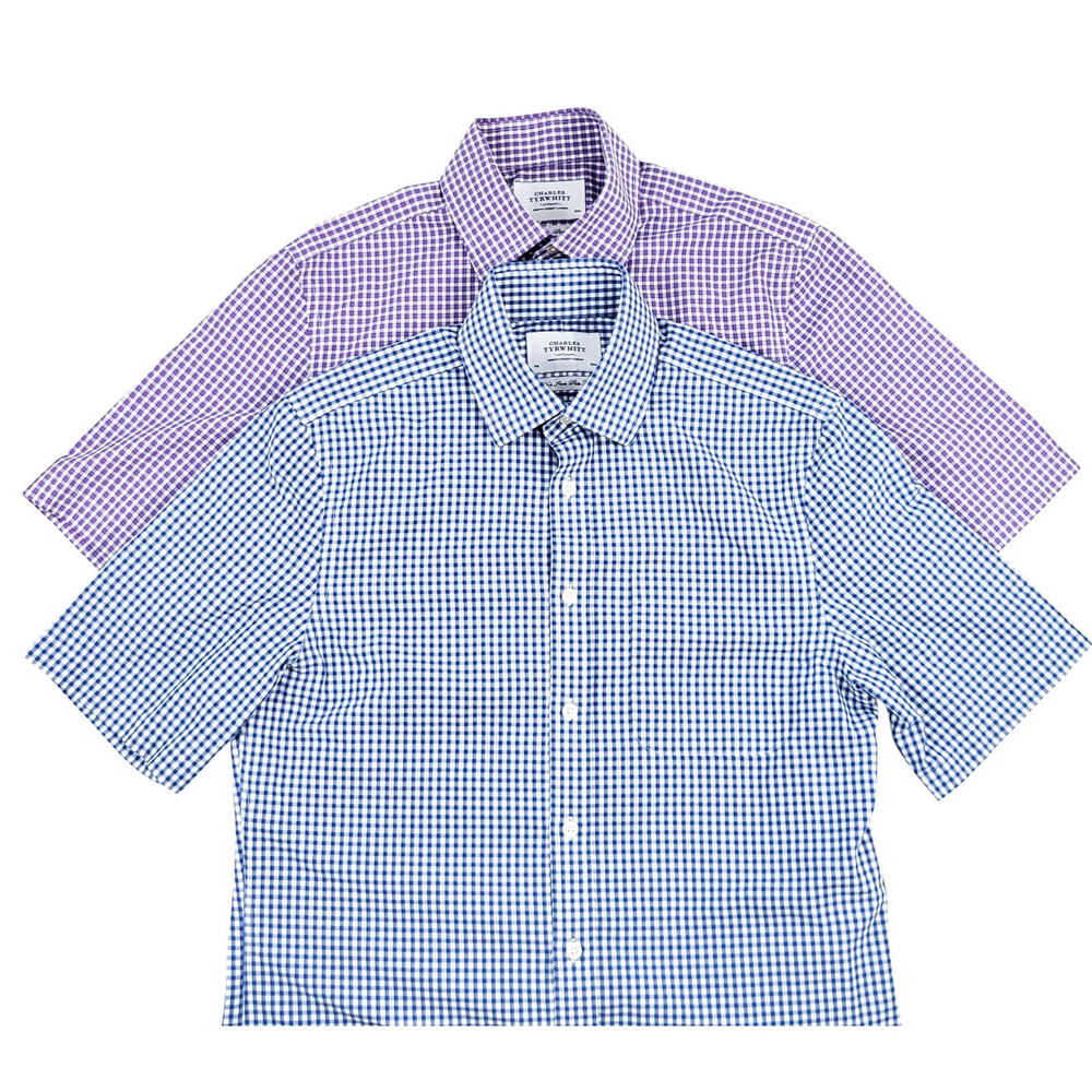 Charles Tyrwhitt Men's Shirts Size 15 Slim Fit Non-iron Lot Of 2 Plaid